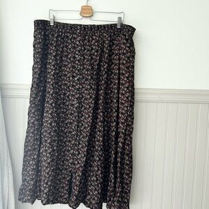 Kathryn Deene 26/28 Plus Size Rayon Button Floral Black & Burgundy Midi Skirt